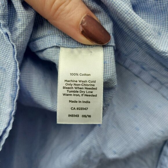 Talbots Womens Blue Textured Cotton Button-Front Blouse With Roll-Tab Sleeves Si - Picture 3 of 5